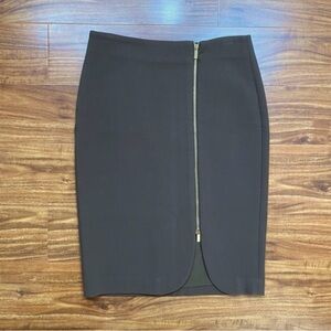 Ann Taylor Milk Chocolate Gold Zipper Stretch Pencil Skirt Size 4 Preppy Classic
